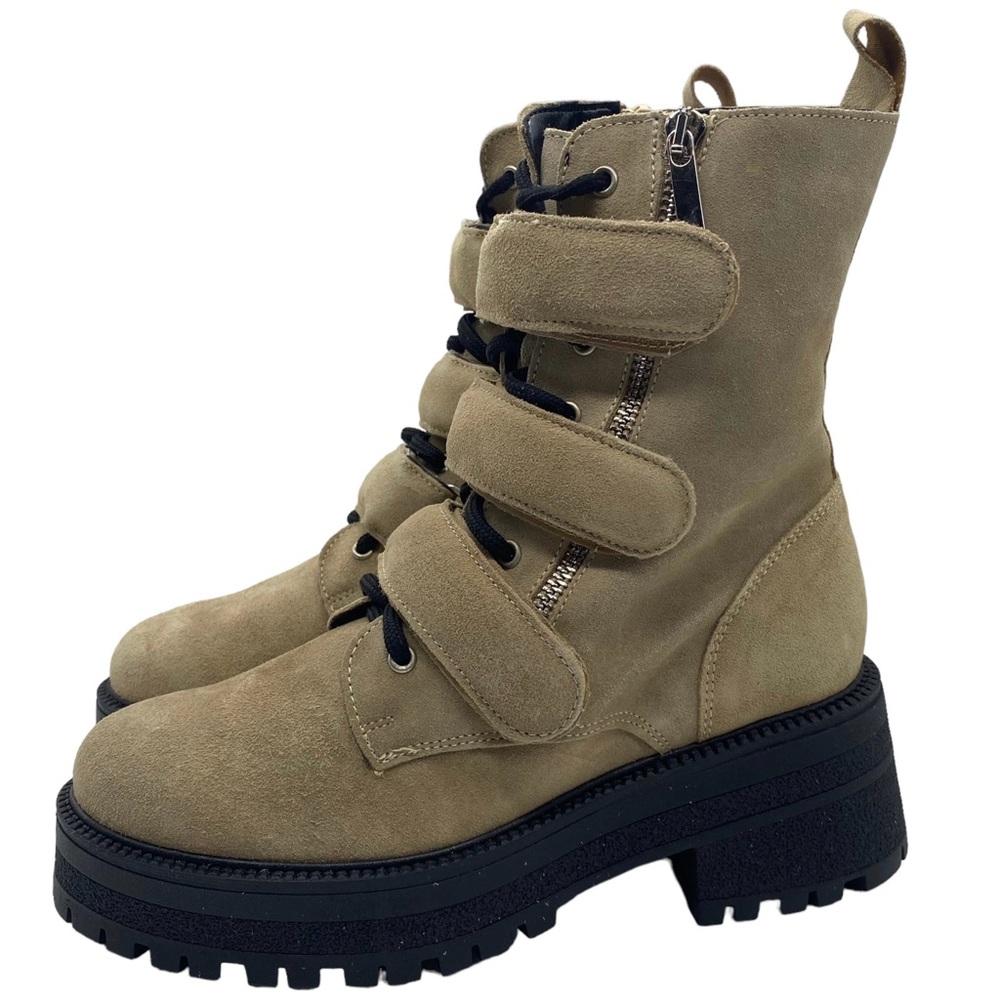 Free People Olive Suede Combat Boots with Black Sole